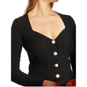 Ronny Kobo Black Jeweled Sweetheart Neckline Knit Cardigan